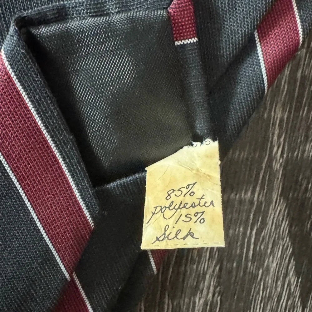 Oscar de la Renta Vintage Charcoal and Burgundy Striped Tie